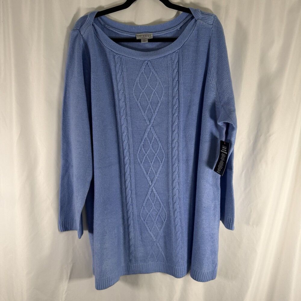 New Catherines Sweater Women's 2X Blue Knit Round Neck Pullover Acylic